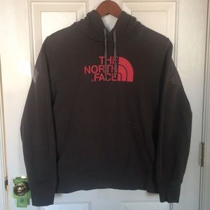 North Face Dark Gray Pullover Hoodie & Pink Logo